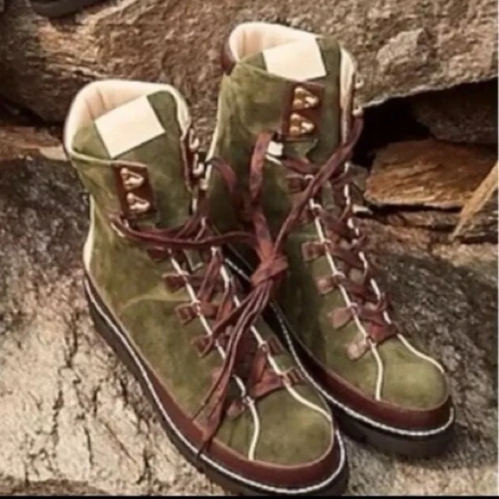 NWOB J.Crew Elsa Lace-Up Suede Boots In Huntington Green - Size 7